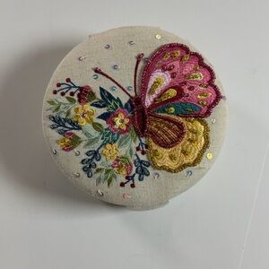 Hand Embroidered Butterfly Jewelry Box Beaded Trinket Case